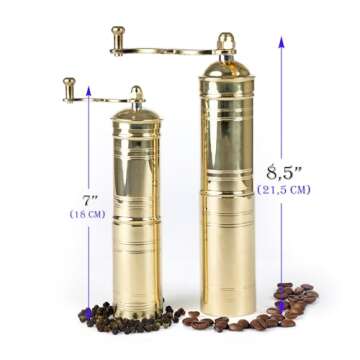 Set of Two Turkish Manual Coffee Grinders, Portable Brass Coffee Mill Set, Handheld Spice and Coffee...