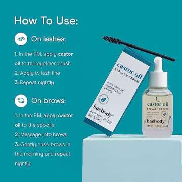 Baebody Vegan Castor Oil for Lash and Brow Growth Serum, with Applicator Kit - Beauty Gifts for Women, 1 oz