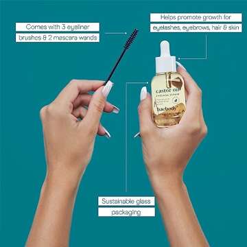 Baebody Vegan Castor Oil for Lash and Brow Growth Serum, with Applicator Kit - Beauty Gifts for Women, 1 oz