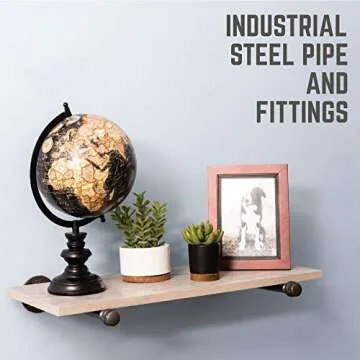 Pipe DÉCOR Industrial Pipe Shelf Brackets 4 Pack, Authentic Plumbing Pipe & Fittings, Wall Mounted Double Flange Floating Shelves, Rustic Set for Vintage Shelving Decor (8 Inch)