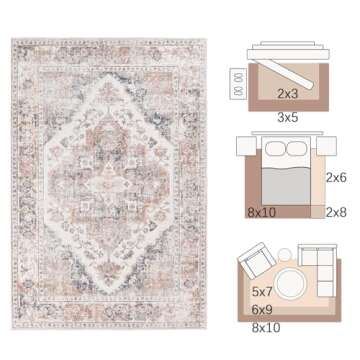 jinchan Area Rug 4x6 Washable Light Red Vintage Thin Rug Floral Print Floor Cover Retro Accent Indoo...