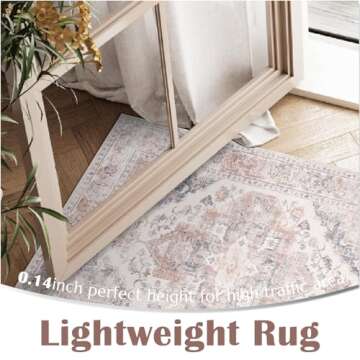 Jinchan 4x6 Vintage Floral Area Rug - Washable Non-Slip Mat