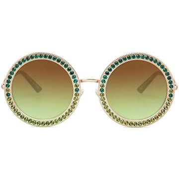 SOJOS Shining Oversized Round Rhinestone Sunglasses Festival Gem Sunnies SJ1095 with Gold Frame/Grad...