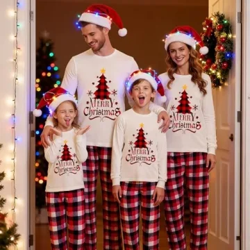 OAKFashion Christmas Pajamas for Family, Xmas Pajamas Family Christmas Pjs Matching Sets Holiday Nightwear Jammies(#bu-14, Mom, M)