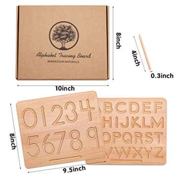 JETM·HH Wood Alphabet Tracing Board,2 Pcs Montessori Toys for Kids Age 3-6 Double Sided Letters Tra...