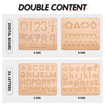 JETM·HH Wood Alphabet Tracing Board,2 Pcs Montessori Toys for Kids Age 3-6 Double Sided Letters Tracing Numbers&Patterns, Idea Gift for Boy and Girls