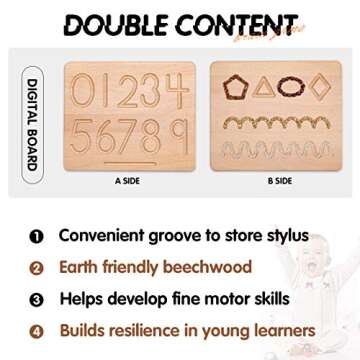 JETM·HH Wood Alphabet Tracing Board,2 Pcs Montessori Toys for Kids Age 3-6 Double Sided Letters Tracing Numbers&Patterns, Idea Gift for Boy and Girls