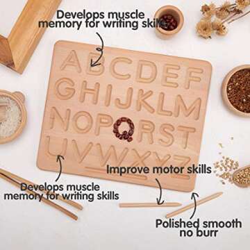 JETM·HH Wood Alphabet Tracing Board,2 Pcs Montessori Toys for Kids Age 3-6 Double Sided Letters Tracing Numbers&Patterns, Idea Gift for Boy and Girls