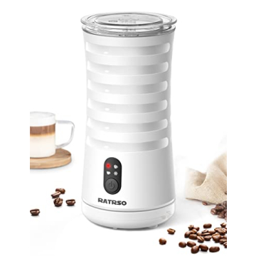 Milk Frother, RATRSO Electric Milk Steamer Soft Foam Maker with Two Whisks for Frothing and Heating Milk, 4 IN 1 Multifunction for Hot & Cold Froth, Automatic off & Easy Cleaning,Silent Operation