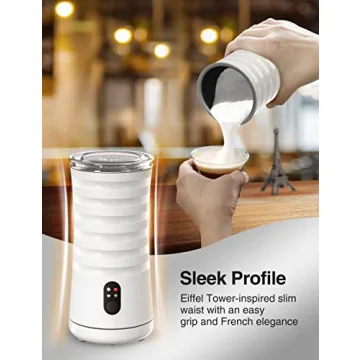 Milk Frother, RATRSO Electric Milk Steamer Soft Foam Maker with Two Whisks for Frothing and Heating Milk, 4 IN 1 Multifunction for Hot & Cold Froth, Automatic off & Easy Cleaning,Silent Operation