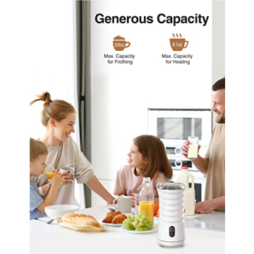 Milk Frother, RATRSO Electric Milk Steamer Soft Foam Maker with Two Whisks for Frothing and Heating Milk, 4 IN 1 Multifunction for Hot & Cold Froth, Automatic off & Easy Cleaning,Silent Operation