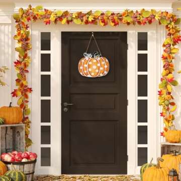Pumpkin Fall Wooden Sign Decor Front Door Hanging Rustic Autumn Wall Pediments for Farmhouse Home Po...