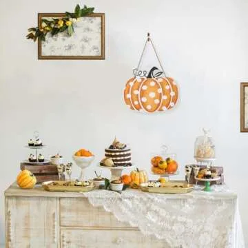 Pumpkin Fall Wooden Sign Decor Front Door Hanging Rustic Autumn Wall Pediments for Farmhouse Home Porch Outdoor Indoor Seasonal Welcome Sign MY006