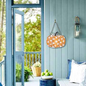 Pumpkin Fall Wooden Sign Decor Front Door Hanging Rustic Autumn Wall Pediments for Farmhouse Home Porch Outdoor Indoor Seasonal Welcome Sign MY006