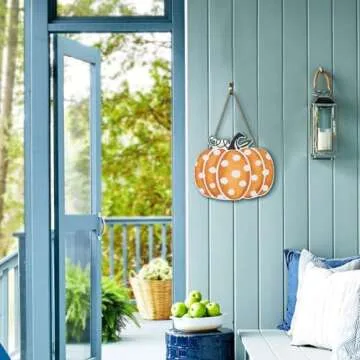 Pumpkin Fall Wooden Sign Decor Front Door Hanging Rustic Autumn Wall Pediments for Farmhouse Home Porch Outdoor Indoor Seasonal Welcome Sign MY006