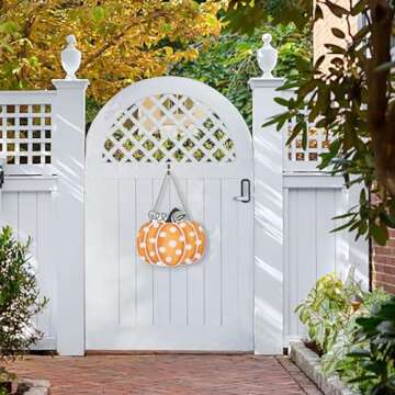 Pumpkin Fall Wooden Sign Decor Front Door Hanging Rustic Autumn Wall Pediments for Farmhouse Home Porch Outdoor Indoor Seasonal Welcome Sign MY006