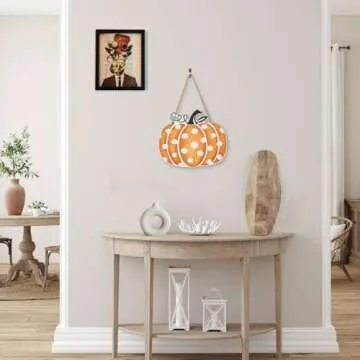 Pumpkin Fall Wooden Sign Decor Front Door Hanging Rustic Autumn Wall Pediments for Farmhouse Home Porch Outdoor Indoor Seasonal Welcome Sign MY006