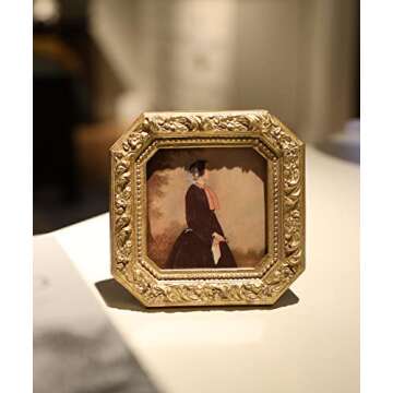 YULINK 3x3 Small Vintage Picture Frame, Mini Antique Ornate Gold Photo Frame, Tiny Retro Octagon fra...