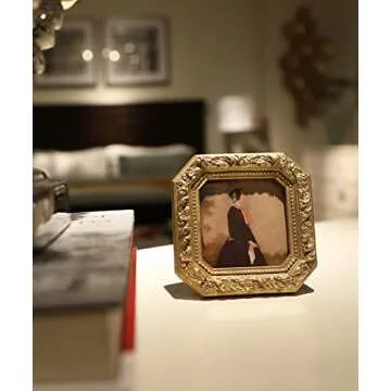 YULINK 3x3 Small Vintage Picture Frame, Mini Antique Ornate Gold Photo Frame, Tiny Retro Octagon frame, for Tabletop and Wall Display, Old Fashioned Photo Gallery Art Decor
