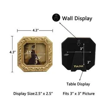 YULINK 3x3 Small Vintage Picture Frame, Mini Antique Ornate Gold Photo Frame, Tiny Retro Octagon frame, for Tabletop and Wall Display, Old Fashioned Photo Gallery Art Decor