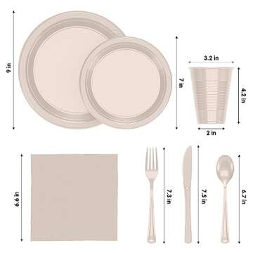 350 Pcs Ivory Disposable Plates For Party, Ivory Plastic Plates Set 50 Of Each 9" Ivory Plastic Dinn...