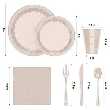 350 Pcs Ivory Disposable Plates For Party, Ivory Plastic Plates Set 50 Of Each 9" Ivory Plastic Dinn...