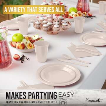 350 Pcs Ivory Disposable Plates For Party, Ivory Plastic Plates Set 50 Of Each 9" Ivory Plastic Dinner Plates, 7" Dessert Plates, Cups, Napkins & Cutlery Plastic Dinnerware Set Exquisite