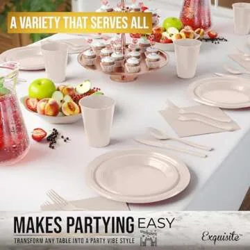 350 Pcs Ivory Disposable Plates For Party, Ivory Plastic Plates Set 50 Of Each 9" Ivory Plastic Dinner Plates, 7" Dessert Plates, Cups, Napkins & Cutlery Plastic Dinnerware Set Exquisite