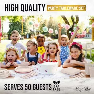 350 Pcs Ivory Disposable Plates For Party, Ivory Plastic Plates Set 50 Of Each 9" Ivory Plastic Dinner Plates, 7" Dessert Plates, Cups, Napkins & Cutlery Plastic Dinnerware Set Exquisite