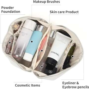 2022 New Travel Cosmetic Bag for Women?PU Leather Waterproof Portable with Handle and Divider?Hanging Travel Toiletry Bag Large Capacity Cosmetic (White)
