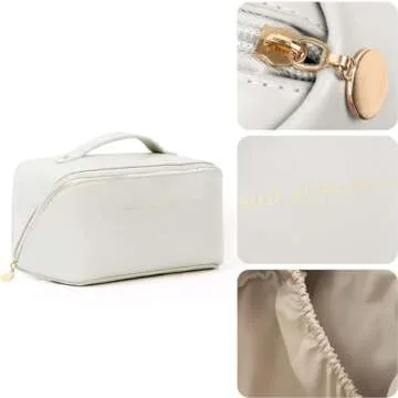 2022 New Travel Cosmetic Bag for Women?PU Leather Waterproof Portable with Handle and Divider?Hanging Travel Toiletry Bag Large Capacity Cosmetic (White)