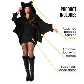 Morph Bat Costume for Women - Bat Hoodie and Wing Costume for Adults - Plus Size Bat Outfit for Halloween, Small
