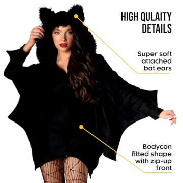 Morph Bat Costume for Women - Bat Hoodie and Wing Costume for Adults - Plus Size Bat Outfit for Halloween, Small