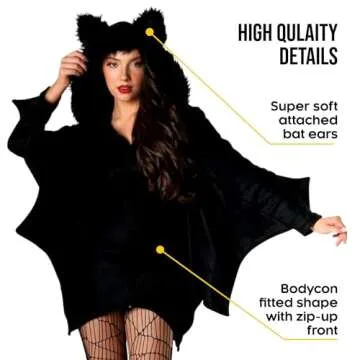 Morph Bat Costume for Women - Bat Hoodie and Wing Costume for Adults - Plus Size Bat Outfit for Halloween, Small