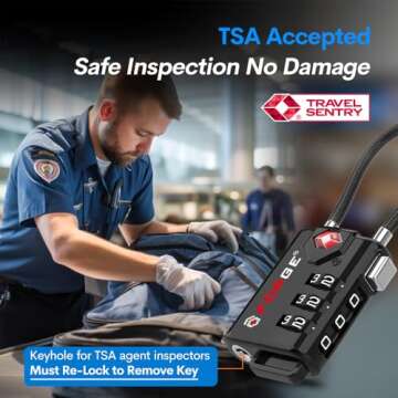 TSA Approved Cable Luggage Locks, Re-settable Combination with Alloy Body, Black 2 Locks.