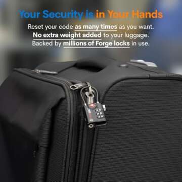 TSA Approved Cable Luggage Locks, Re-settable Combination with Alloy Body, Black 2 Locks.