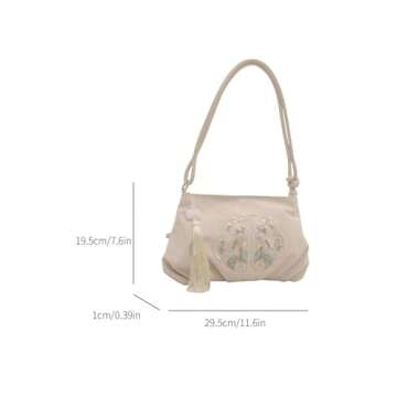 OYOANGLE Women's Floral Embroidered Shoulder Bags Fringe Small Underarm Purse Handbags Elegant Crossbody Bag White One-Size