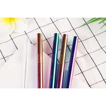 Mokpi Extra Wide Rainbow Metal Straws with Pouch