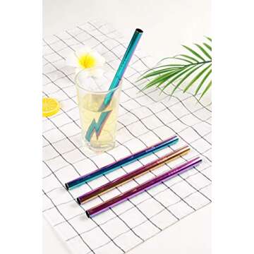 Mokpi Extra Wide Rainbow Metal Straws with Pouch
