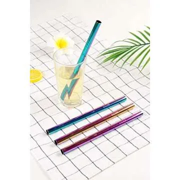 Mokpi Extra Wide Rainbow Metal Straws with Pouch