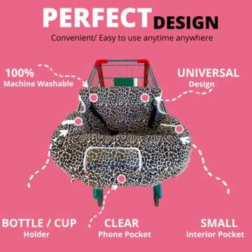 Shopping Cart Cover for Babies- Baby High Chair Cover Restaurant- Shopping Cart Covers for Baby Girl- Grocery Cart Cover for Baby- 7 in 1 Fold & Carry Compact Baby Shopping Cart Cover w/Phone Pocket