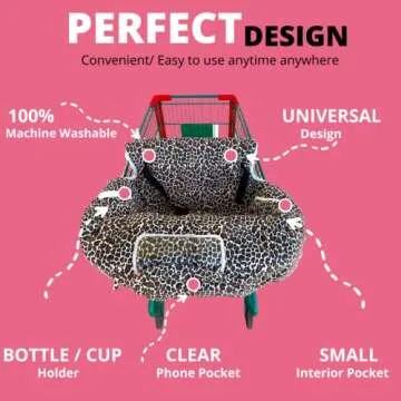 Shopping Cart Cover for Babies- Baby High Chair Cover Restaurant- Shopping Cart Covers for Baby Girl- Grocery Cart Cover for Baby- 7 in 1 Fold & Carry Compact Baby Shopping Cart Cover w/Phone Pocket
