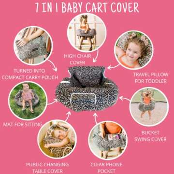 Shopping Cart Cover for Babies- Baby High Chair Cover Restaurant- Shopping Cart Covers for Baby Girl- Grocery Cart Cover for Baby- 7 in 1 Fold & Carry Compact Baby Shopping Cart Cover w/Phone Pocket