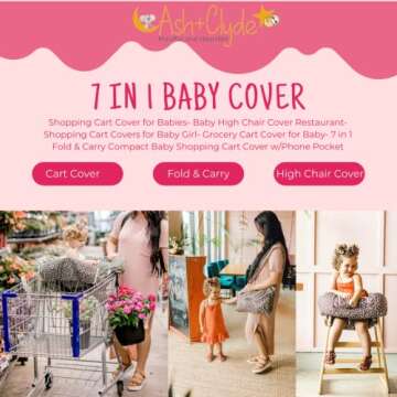 Shopping Cart Cover for Babies- Baby High Chair Cover Restaurant- Shopping Cart Covers for Baby Girl- Grocery Cart Cover for Baby- 7 in 1 Fold & Carry Compact Baby Shopping Cart Cover w/Phone Pocket