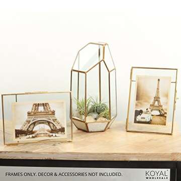 Koyal Wholesale Pressed Glass Floating Photo Frames 5 x 7 Frame, Gold 8-Pack with Stands Use Horizon...