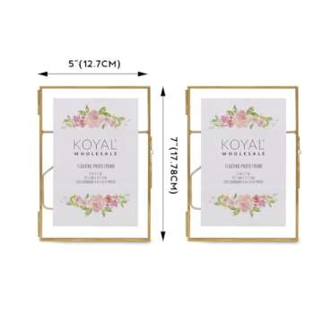 Koyal Wholesale Pressed Glass Floating Photo Frames 5 x 7 Frame, Gold 8-Pack with Stands Use Horizontal or Vertical