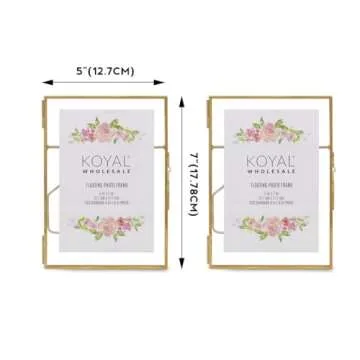 Koyal Wholesale Pressed Glass Floating Photo Frames 5 x 7 Frame, Gold 8-Pack with Stands Use Horizontal or Vertical