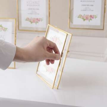 Koyal Wholesale Pressed Glass Floating Photo Frames 5 x 7 Frame, Gold 8-Pack with Stands Use Horizontal or Vertical