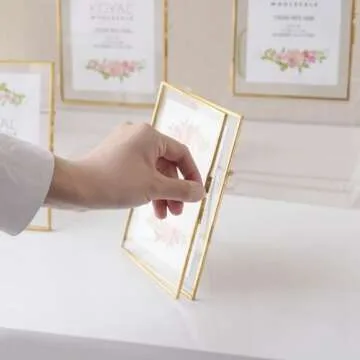 Koyal Wholesale Pressed Glass Floating Photo Frames 5 x 7 Frame, Gold 8-Pack with Stands Use Horizontal or Vertical