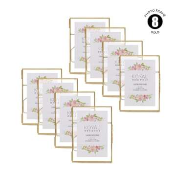 Koyal Wholesale Pressed Glass Floating Photo Frames 5 x 7 Frame, Gold 8-Pack with Stands Use Horizontal or Vertical
